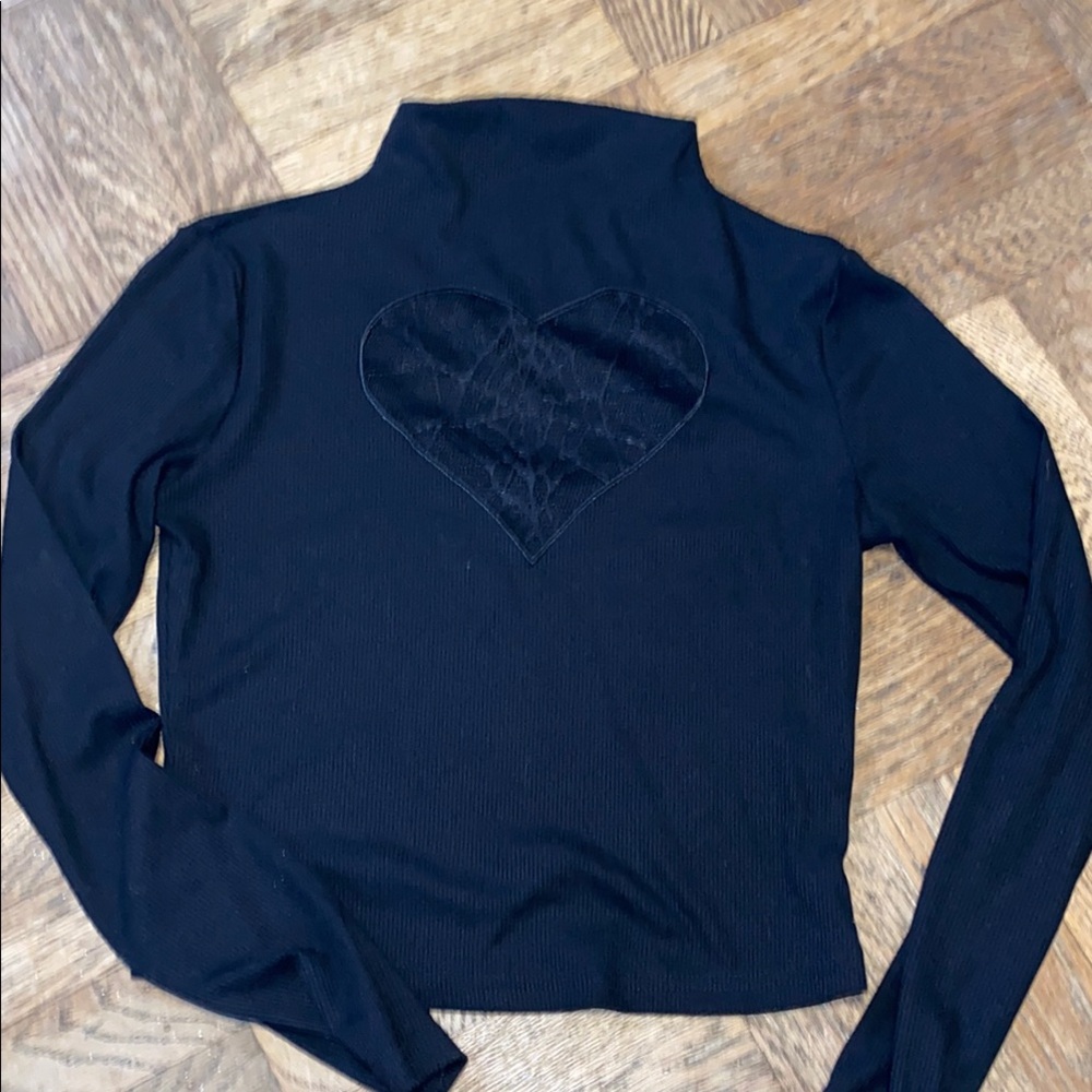 Shein Black Spider Web Heart Turtleneck